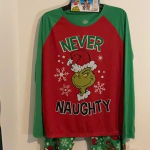 Grinch Never Naughty Mommy Jammies PJ Pajamas Top Pant Set Size Medium